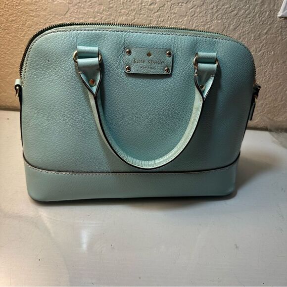 Kate Spade  Light Turquoise Zip Close  Leather Bucket Style Handbag - Picture 1 of 10